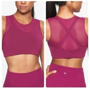 Athleta Reverse Layer Mesh Crop Bra Exotic Fuchsia